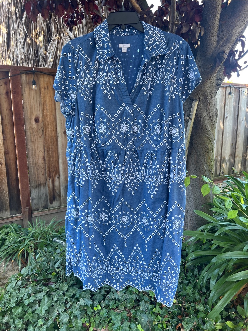 J. Jill Blue and White Short-Sleeve Printed Midi Dress